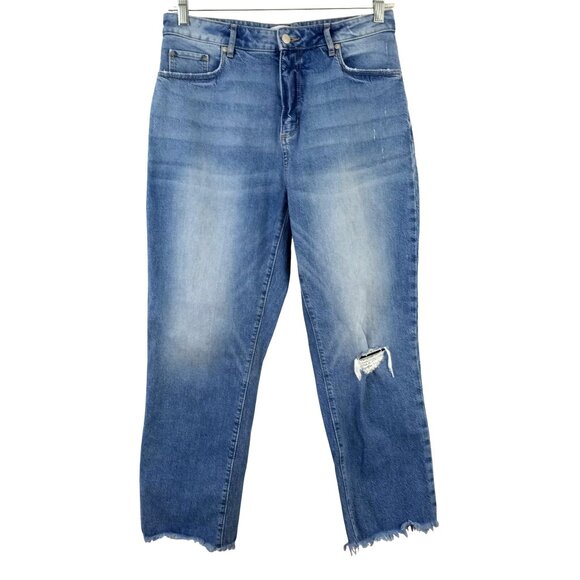 LOFT Curvy Straight Crop Blue Denim Crop Jeans 8 29" High Rise Medium Wash - Picture 1 of 12